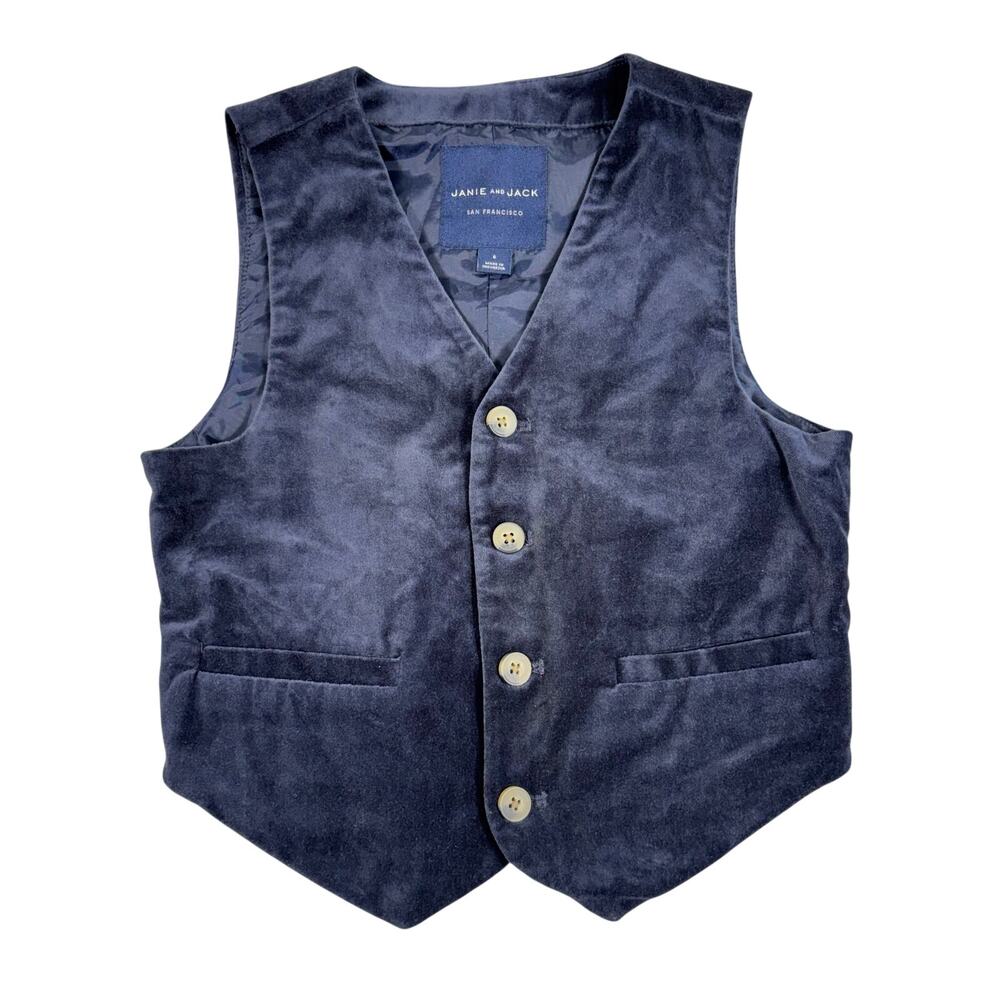 Janie and Jack Boys Navy Blue Velvet Vest Size 6 Formal Holiday Wedding Party